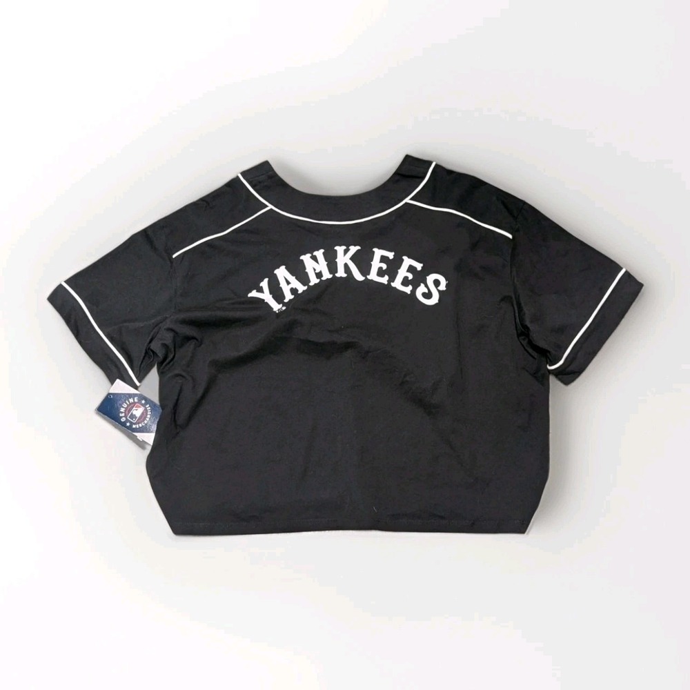 NWT New York Yankees Women's XL Baseball Jersey Crop Top MLB Fanatics Black